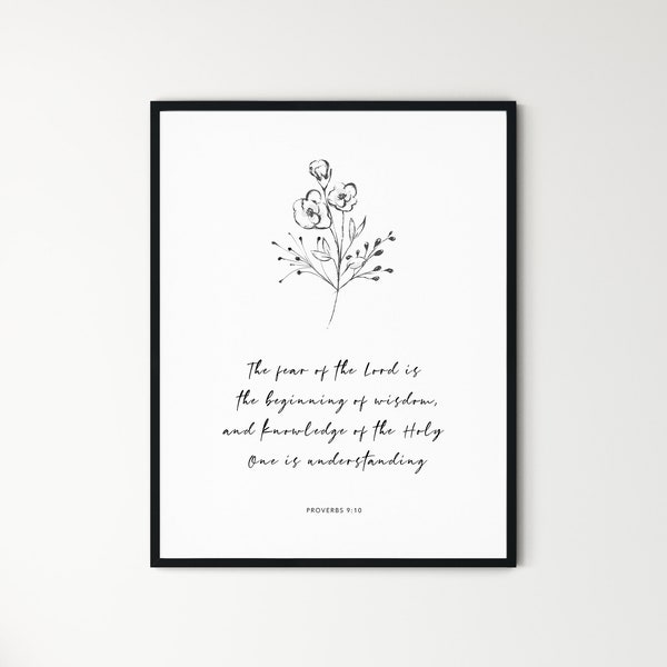 Proverbs 9:10 The fear of the Lord is the beginning of wisdom Bible Verse Wall Art Modern Minimalist Christian Wall Art Scripture Home Decor