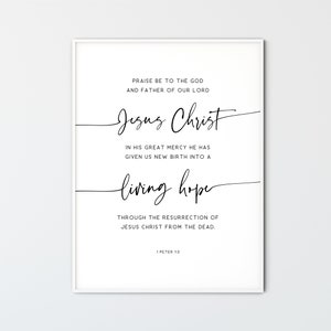 New Birth Into A Living Hope 1 Peter 1:3, Easter Bible Verse Wall Art Scripture Printable Wall Art Decor Minimalist Christian Gift Print