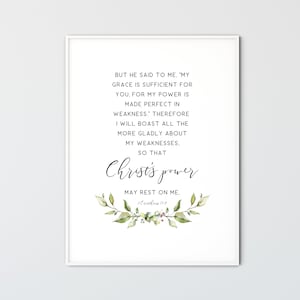 2 Corinthians 12:9 Grace is Sufficient, Modern Bible Verse Wall Art, Modern Christian Art Printable Scripture Wall Decor, NIV
