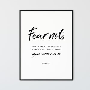 Isaiah 43:1 Bible Verse Wall Art Modern Minimalist Christian Wall Art Scripture Home Decor Gift Poster, Fear not for I have redeemed you