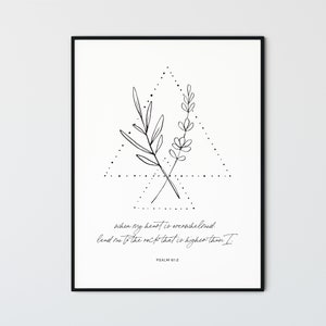 Psalm 61:2 Bible Verse Wall Art Print Modern Scripture Wall Art Minimalist Printable Christian Home Decor Baptism Gift, Lead me to the rock
