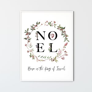 NOEL Born is the King of Israel, Christmas Christian Wall Art Christmas Watercolor Printable Card Download Christmas Home Decor Gift