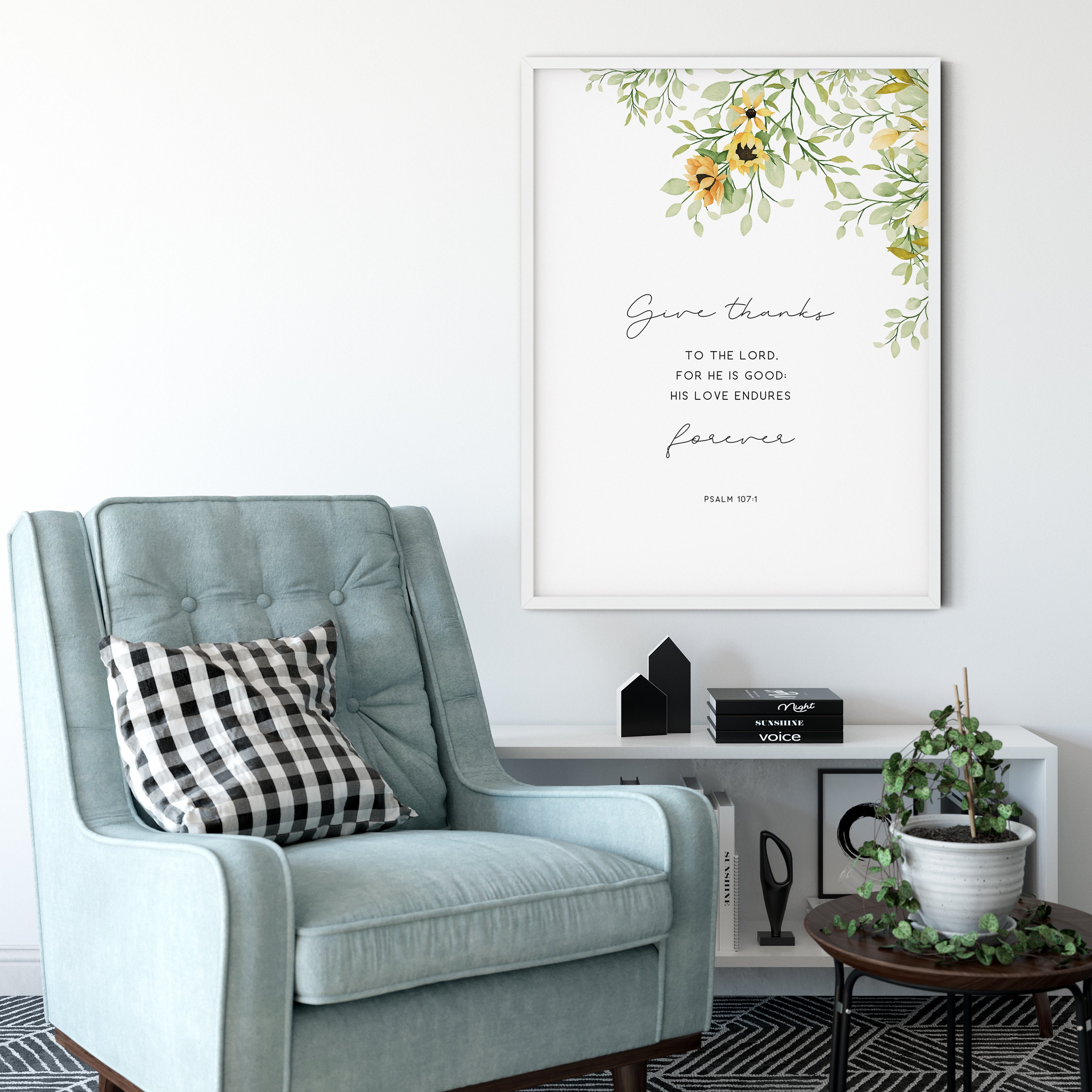 Psalm 107:1 Bible Verse Wall Art Christian Wall Decor Scripture Print ...