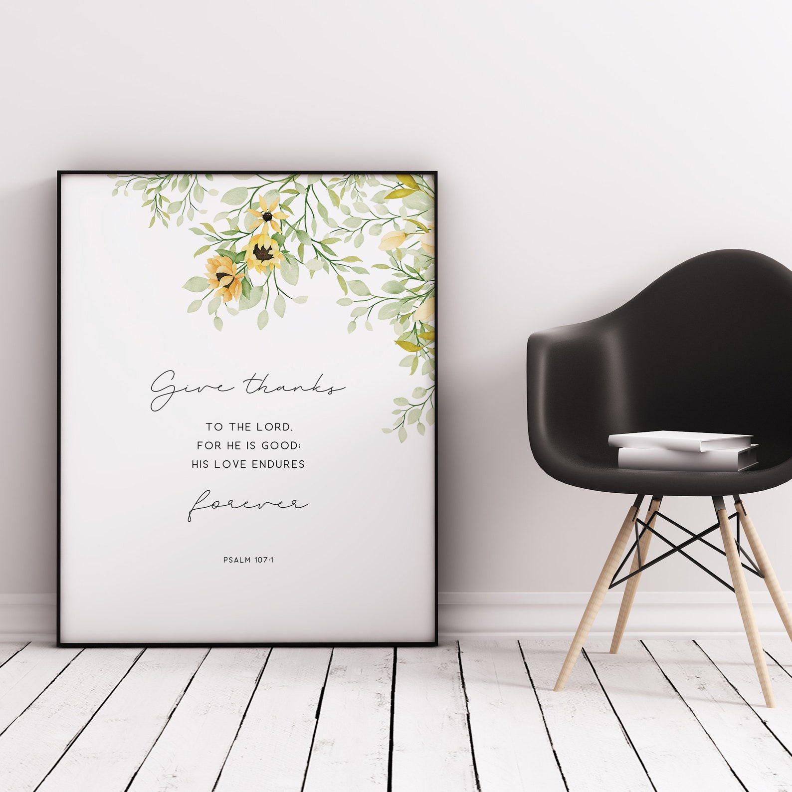 Psalm 107:1 Bible Verse Wall Art Christian Wall Decor Scripture Print ...