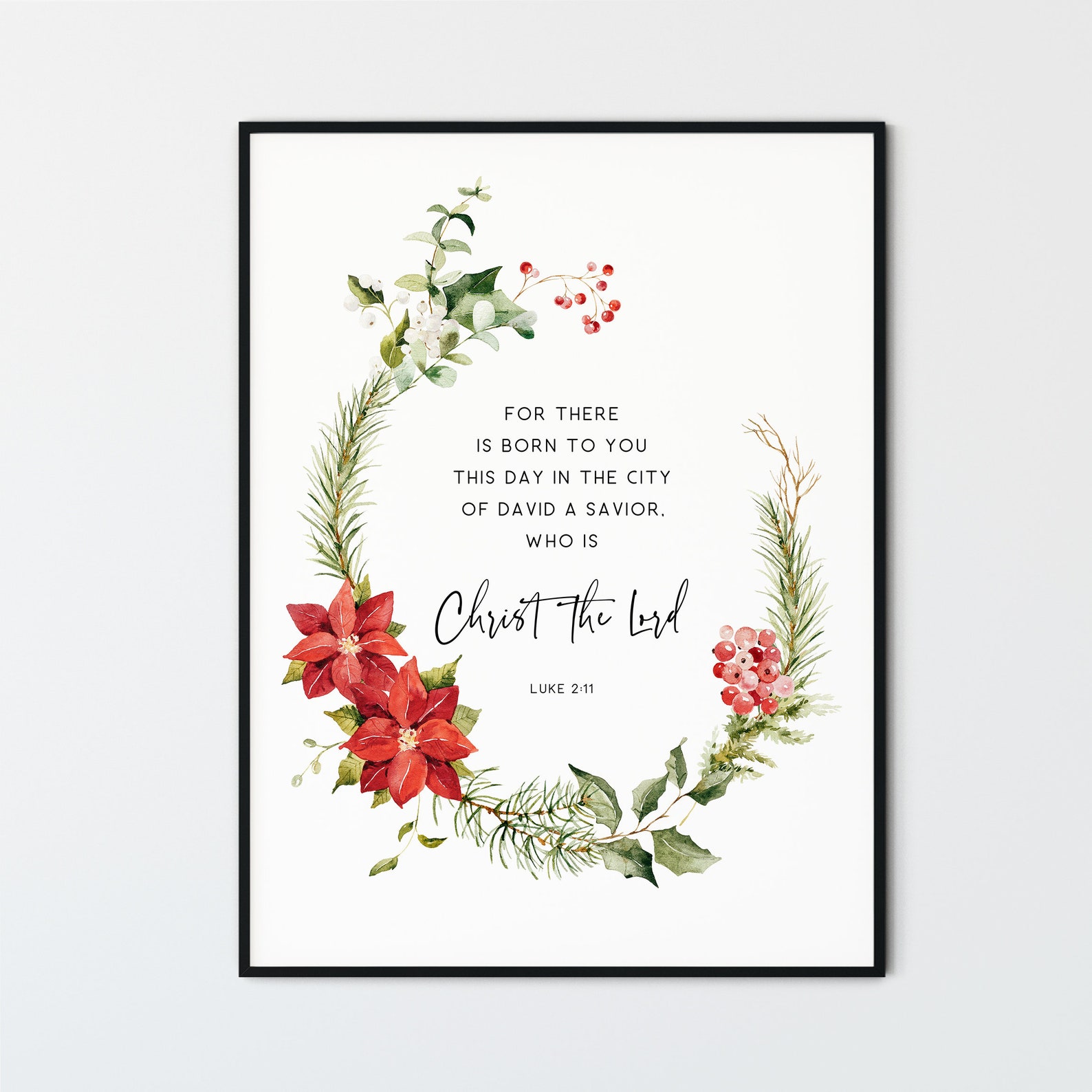 Luke 2:11, Christmas Bible Verse Wall Art Watercolor Holiday Home Decor ...