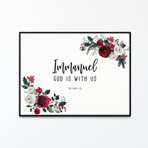 Matthew 1:23 Immanuel God is with us Horizontal Christmas Printable Wall Art, Christmas Digital Art Print, Christmas Wall Decor