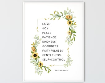 Frucht des Geistes Zeichen, Galater 5:22-23 Bibel Vers Wandkunst, Bauernhaus Wand Dekor, Aquarell Schrift Druck, christliche Wand Kunst Geschenk