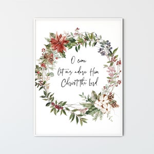 O Come Let Us Adore Him, Christmas Wall Art Watercolor Christian Printable Wall Art Print Christmas Home Decor Large Winter Wall Art