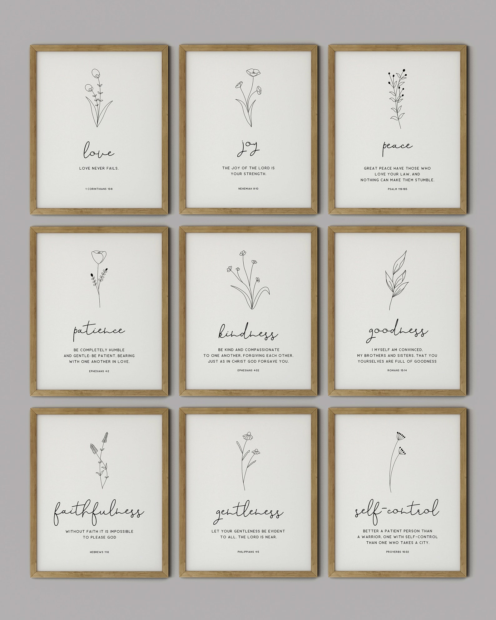 Fruit of the Spirit Wall Art | Bible Verse Wall Art Set Prints | Modern ...