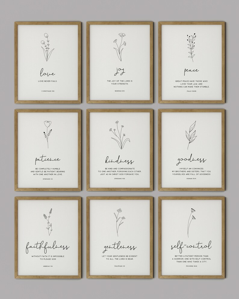 Fruit of the Spirit Wall Art | Bible Verse Wall Art Set Prints | Modern ...