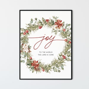 Vreugde aan de wereld De Heer is gekomen, Kerstmis Christelijke Kunst aan de Muur, Kerstmis Digitale Kunst Print, Kerstmis Afdrukbare Wanddecoratie, Kaart Download