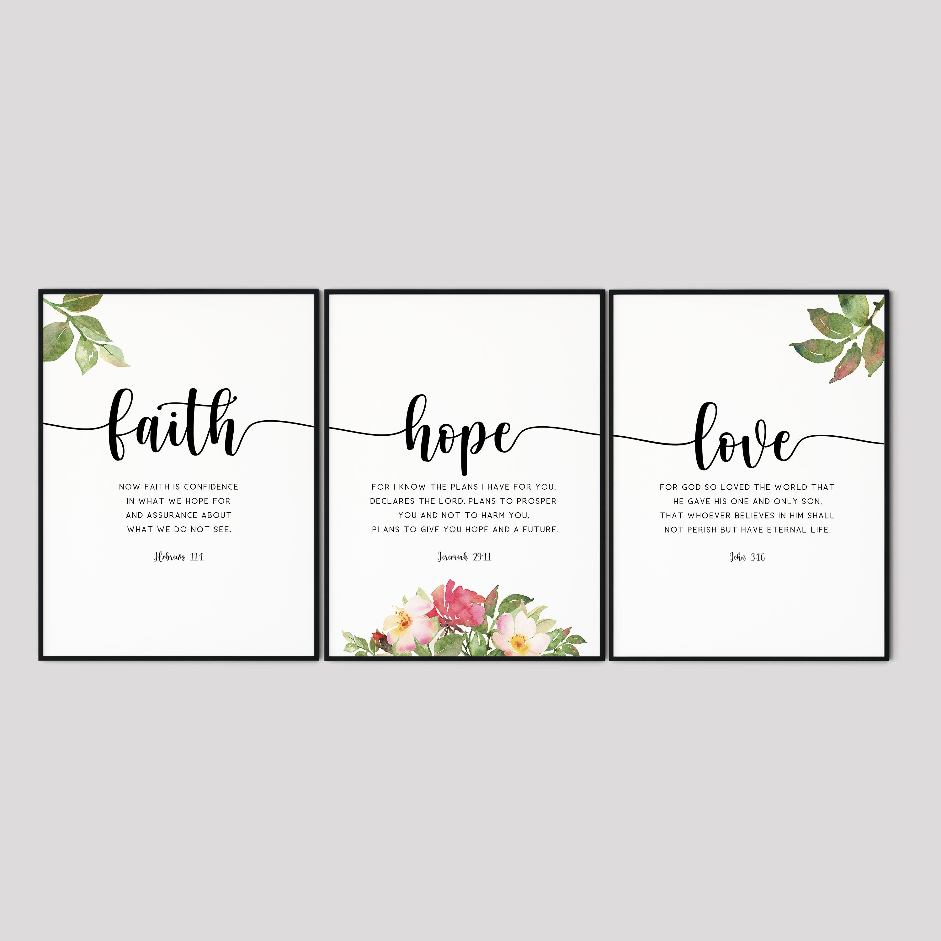Faith Hope Love Bible Verse Wall Art Set of 3 Prints - Etsy Australia