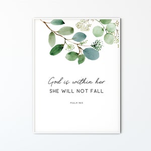 Psalm 46:5 Bible Verse Wall Art, Printable Christian Wall Art Decor, Bible Quote Print Scripture poster, God is within her She will not fall