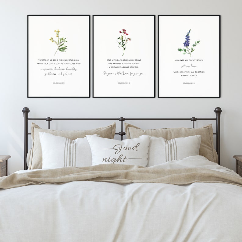 Colossians 3:12-14 Bible Verse Wall Art Set of 3 Scripture Prints ...