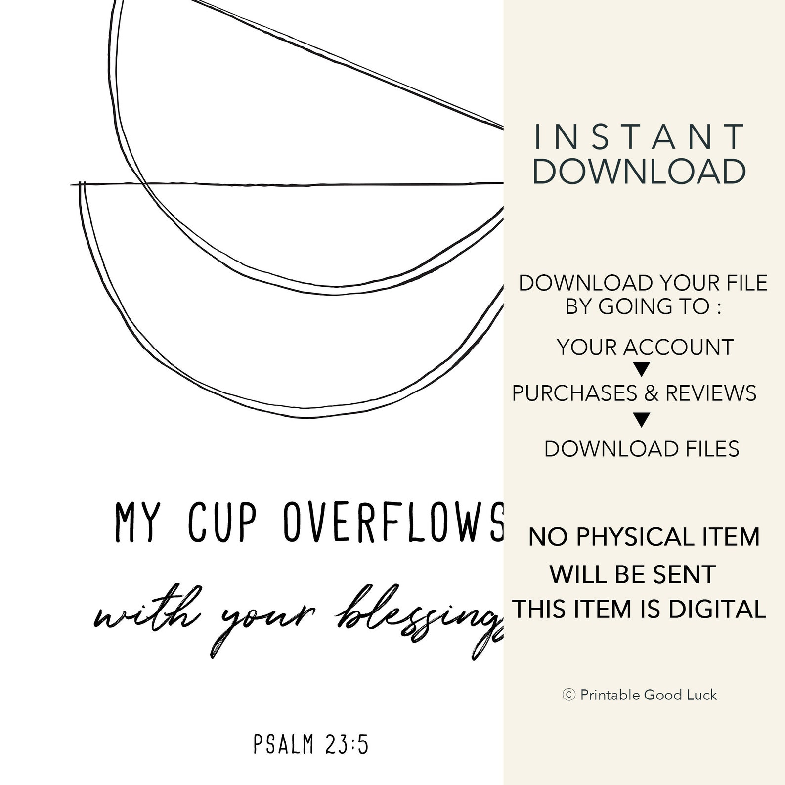 Psalm 23:5 My Cup Overflows With Your Blessings Bible Verse | Etsy