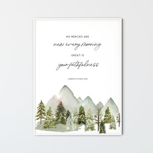 Lamentations 3:23 Christian Wall Art Printable Watercolor Scripture Poster Bible Verse Print Home Decor, His Mercies Are New Every Morning