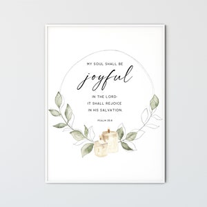 Psalm 35:9 KJV My soul shall be joyful in the Lord, Bible Verse Wall Art Modern Minimalist Christian Wall Art Scripture Home Decor