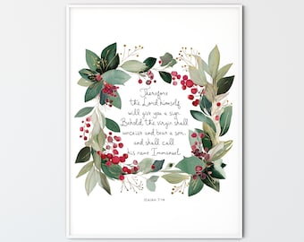 Isaiah 7:14 Call His Name Immanuel, Christmas Bible Verse Christian Wall Art Printable Home Decor Gift Digital Download