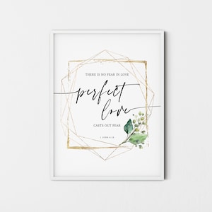 Bible Verse Wall Art, 1 John 4:18 Perfect Love, Bible Verse Print for Modern Christian Decor, Scripture Wall Decor, Christian gift
