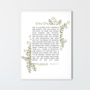Proverbes 31:25-31, Bible Verset Art Mural Chrétien Fête des Mères Cadeau Écriture Imprimer Pour Maman Bible Verset Imprimable Carte, Force Et Dignité