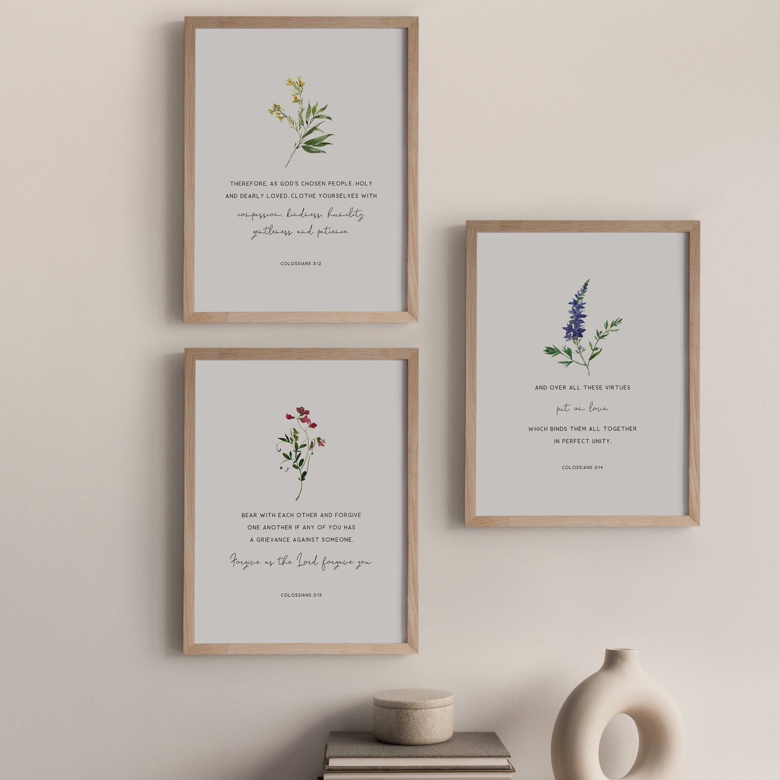 Colossians 3:12-14 Bible Verse Wall Art Set of 3 Scripture Prints ...