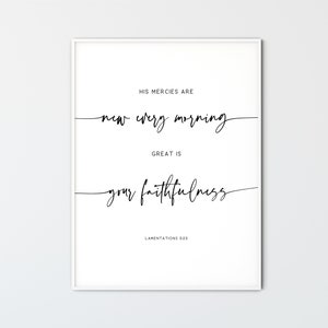 Lamentations 3:23 Bible Verse Wall Art Modern Christian Decor Scripture Print Printable Minimalist Poster, His Mercies Are New Every Morning