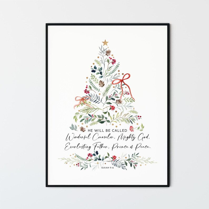 Isaiah 9:6 Christmas Christian Wall Art Printable Watercolor Trees ...