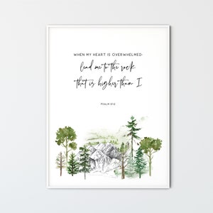 Psalm 61:2 Bible Verse Wall Art Scripture Printable Mountains Christian Wall Art Print Gift, Lead Me To The Rock That Is Higher Than I