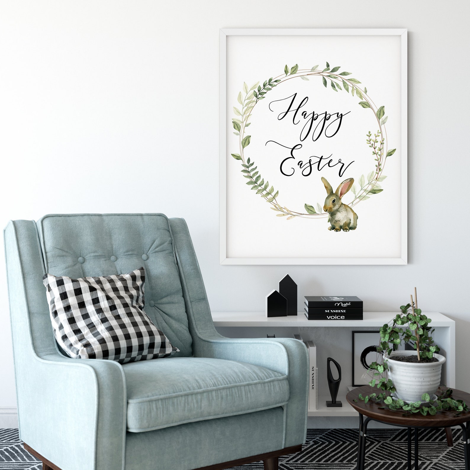 Happy Easter Printable Wall Art Easter Art Print Easter Etsy