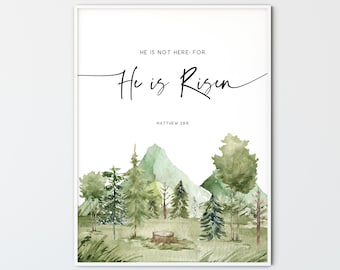 He is Risen Matthew 28:6 KJV, Easter Bible Verse Wall Art Printable Easter Scripture Wall Art Christian Wall Decor Quote Print Poster Gift