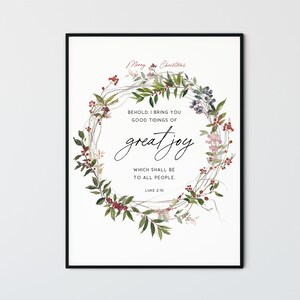 Lucas 2:10 Navidad Escritura Imprimible Arte de pared Biblia Verso Imprimir Arte de pared cristiano Regalo de decoración de Navidad para el hogar, buenas nuevas de gran gozo