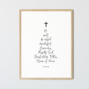 Isaías 9:6, Consejero maravilloso, Príncipe de paz, Decoración del versículo bíblico de Navidad, Impresiones cristianas de Navidad, Arte de la pared de las Escrituras imprimible