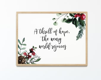 Una emoción de esperanza, el mundo cansado se regocija Horizontal Navidad imprimible arte de la pared, Navidad Digital Art Print, Decoración de la pared de Navidad