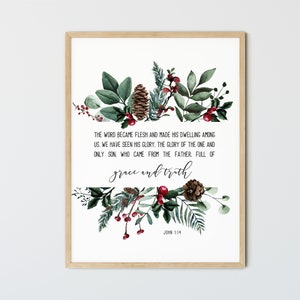 John 1:14, Christian Wall Art Bible Verse Wall Art Christmas Scripture Wall Art Christmas Home Decor, The Word became flesh