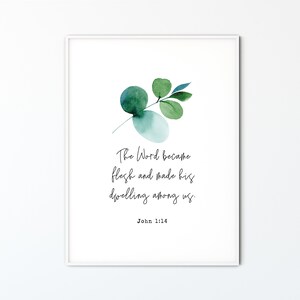 John 1:14, Christmas Minimalist Bible Verse Print, Printable Christian Christmas Decor, Christmas Botanical Wall Art, The Word Became Flesh