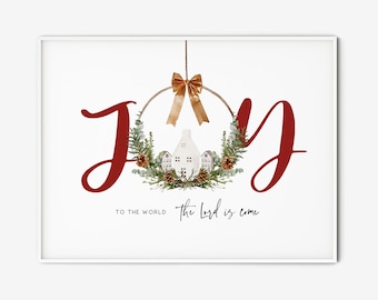 Joy To The World Weihnachten Christliche Wand Kunst druckbare Aquarell Schrift Druck Christian Home Decor Poster Geschenk