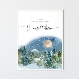 O Notte Divino Natale Stampabile Arte murale Cristiana Home Decor Canto Lirico Stampa Montagna Inverno Wall Art, Oh Notte Santa