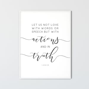 1 John 3:18, Bible Verse Wall Art Modern Christian Wall Art, Minimal Bible Verse Print, Scripture Wall Decor, Love With Action and in Truth