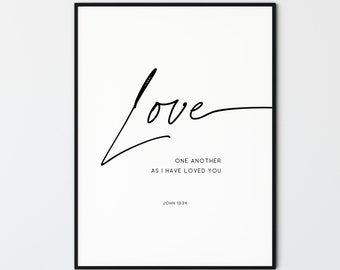 John 13:34 Bible Verse Wall Art Modern Scripture Quote Print Minimalist Christian Office Home Decor, Love One Another As I Have Loved You