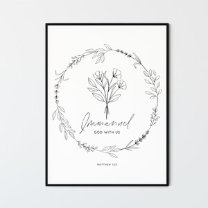 Immanuel God With Us, Matthew 1:23 Christmas Bible Verse Wall Art Modern Minimalist Scripture Print Christian Wall Decor Holiday Gift