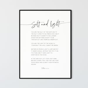 Matthew 5:13-16 Salt and Light Bible Verse Wall Art, Printable Scripture Prints, Modern Minimalist Christian Wall Art Decor Gift Poster