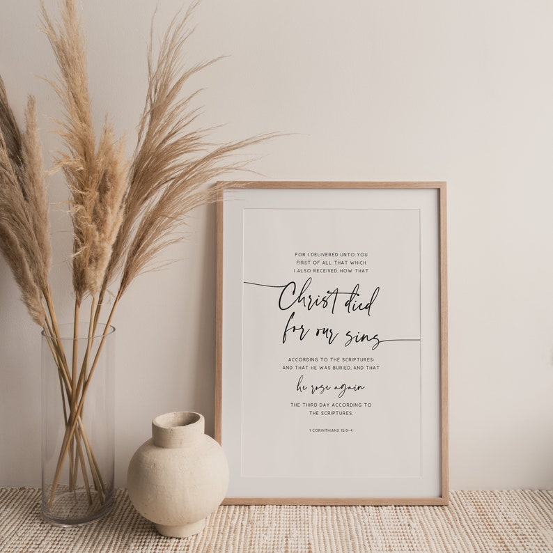 1 Corinthians 15:3-4 Easter Christian Wall Art KJV Bible Verse Print ...