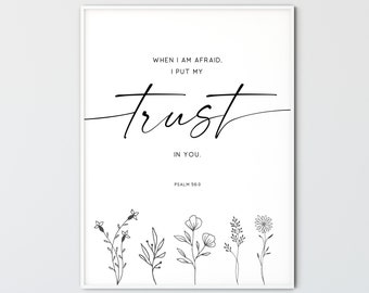 Salmo 56:3 Biblia Versículo Muro Arte Cristiano Moderno Decoración De la Escritura Imprimir Biblia Imprimir Cartel de cita bíblica imprimible, Cuando tengo miedo, pongo mi confianza en ti