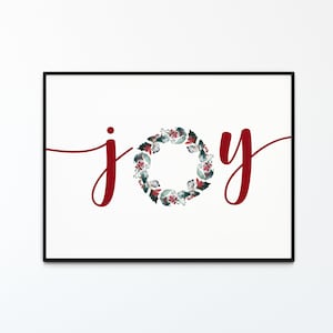 Joy Christmas Horizontal Printable Wall Art, Christmas Digital Art Print, Christmas Wall Decor, Joy Art Download, 5x7, 8x10, 11x14, 16x20
