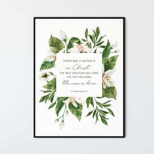 2 Corinthians 5:17 Christian Wall Art Printable Watercolor Greenery Scripture Poster Bible Verse Print Christian Home Decor, The New Is Here