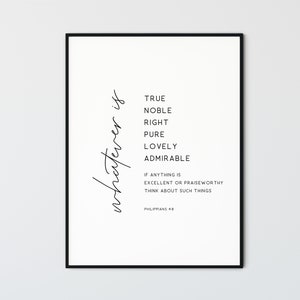 Philippians 4:8 Bible Verse Wall Art Print Baptism Gift Modern Scripture Wall Art Printable Minimalist Christian Home Decor Whatever is True