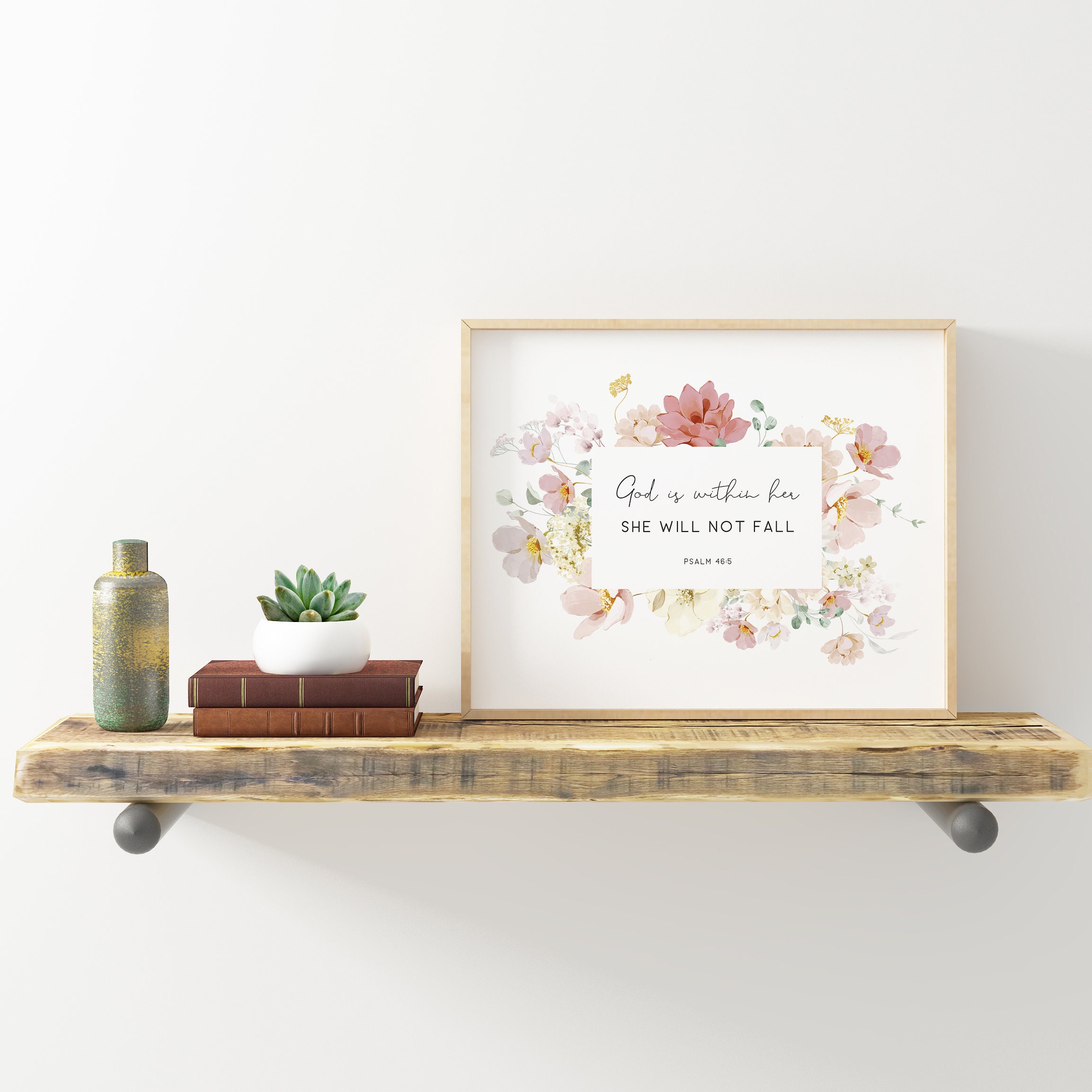 Psalm 46:5 Bible Verse Wall Art Horizontal Printable Watercolor Floral ...