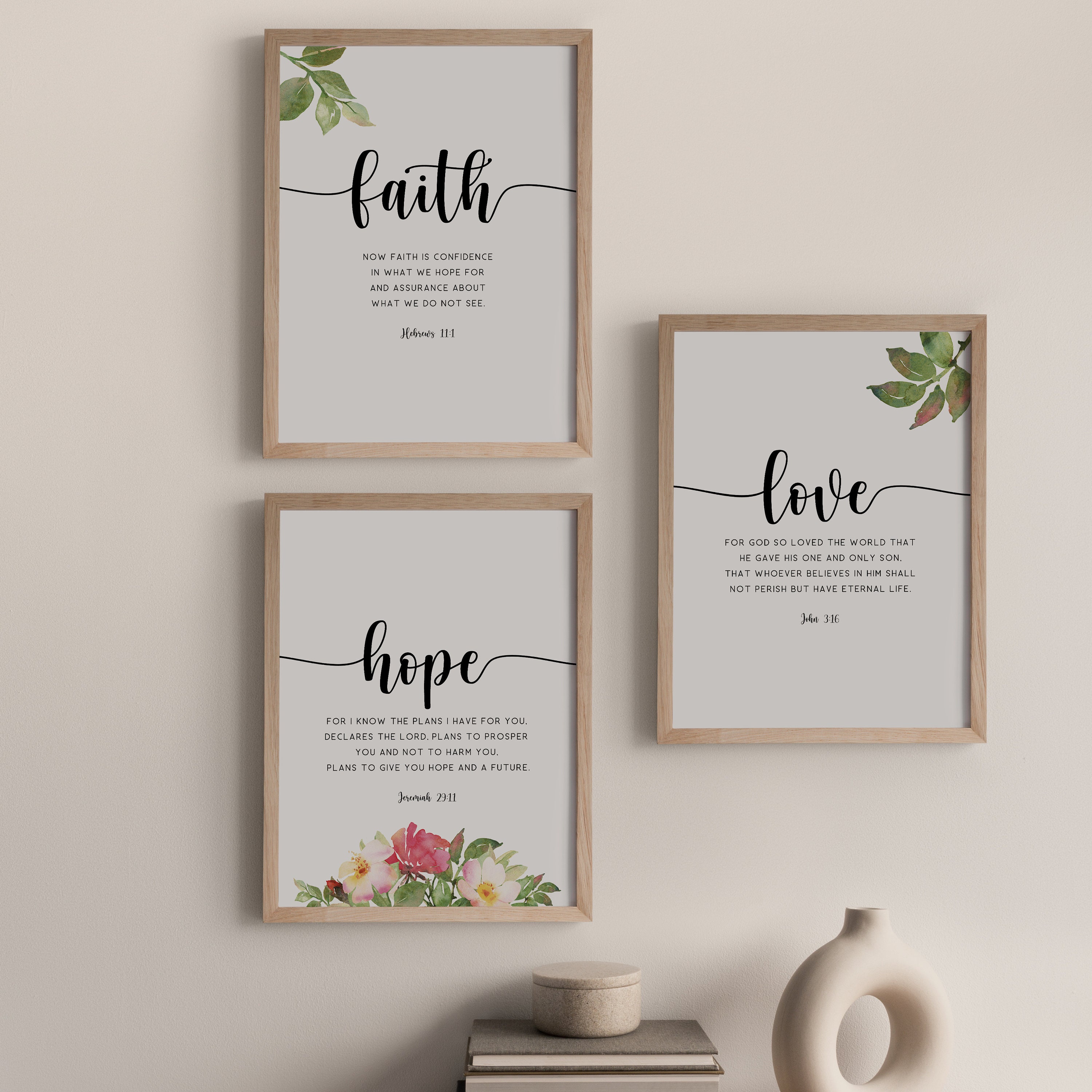 Faith Hope Love Bible Verse Wall Art Set of 3 Prints Etsy Australia