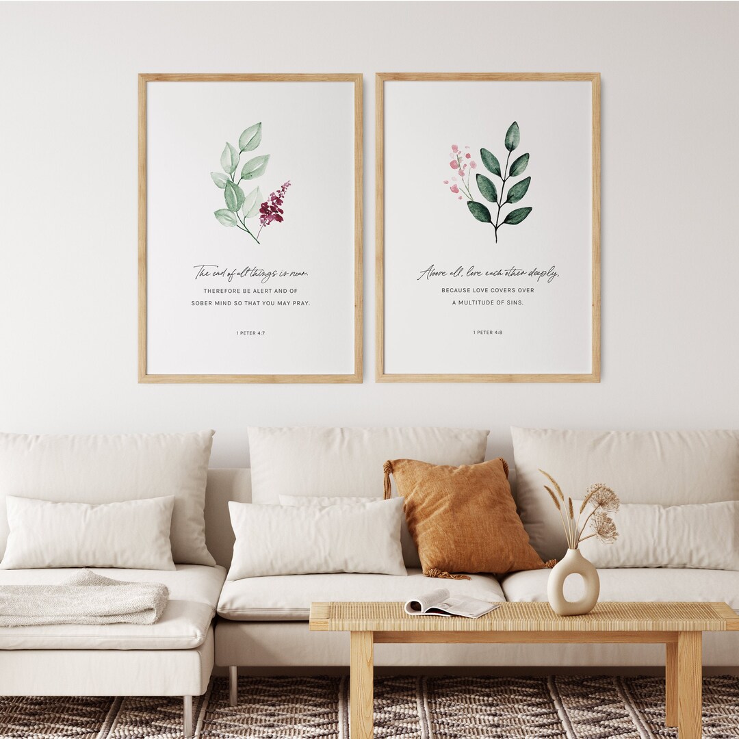 1 Peter 4:7-8 Bible Verse Wall Art Set of 2 Prints Scripture Printable