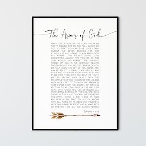 Ephesians 6:10-18 The Armor Of God, Bible Verse Wall Art, Modern Christian Decor, Scripture Print Bible Quote Poster, Printable Wall Art